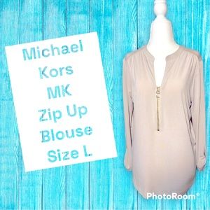 Michael Kors Blouse. MK Basics Stretch Zip Up Blouse Size L in Tan